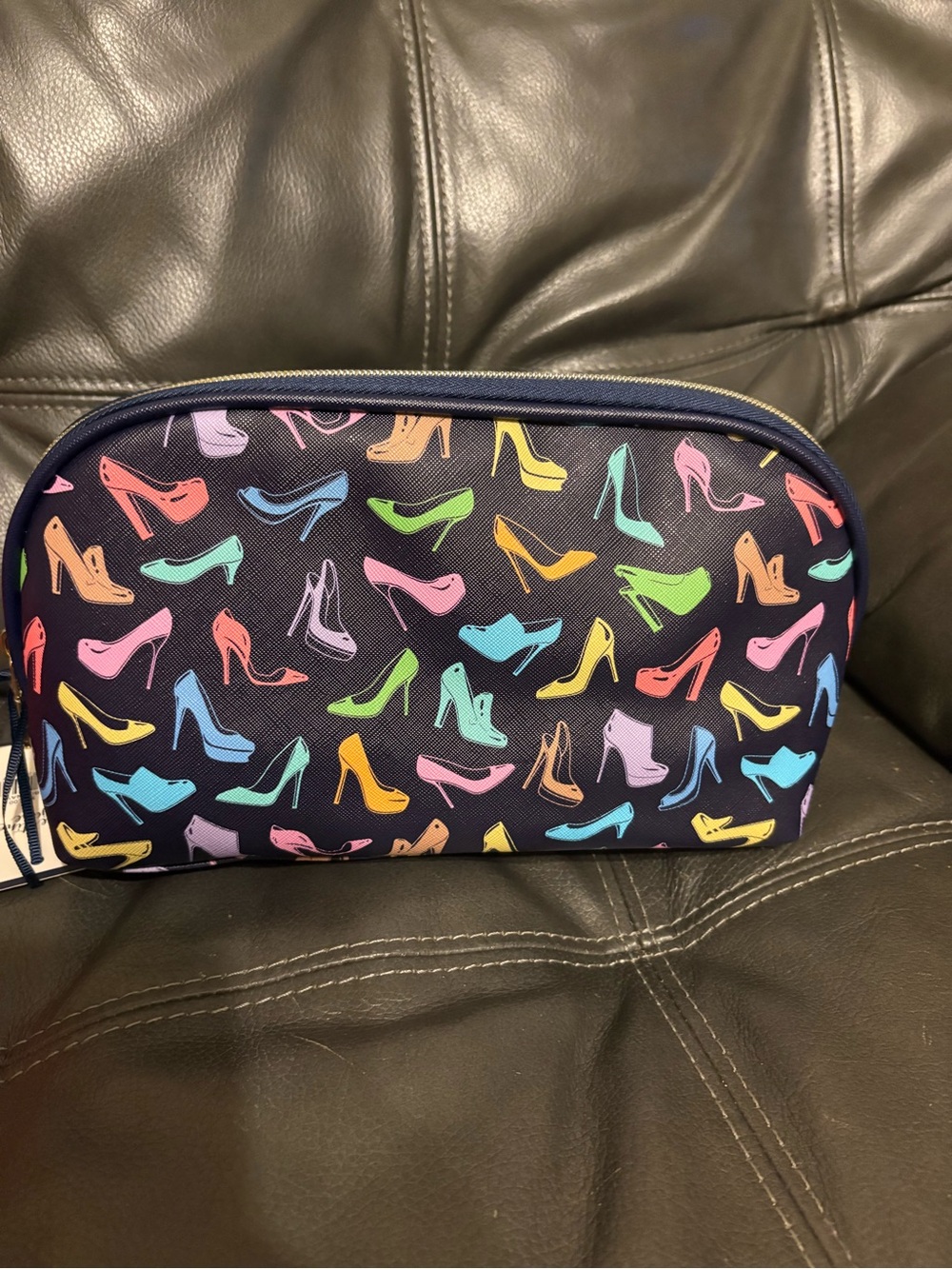 Navy Cosmetic Pouch with Colorful High-Heel Print